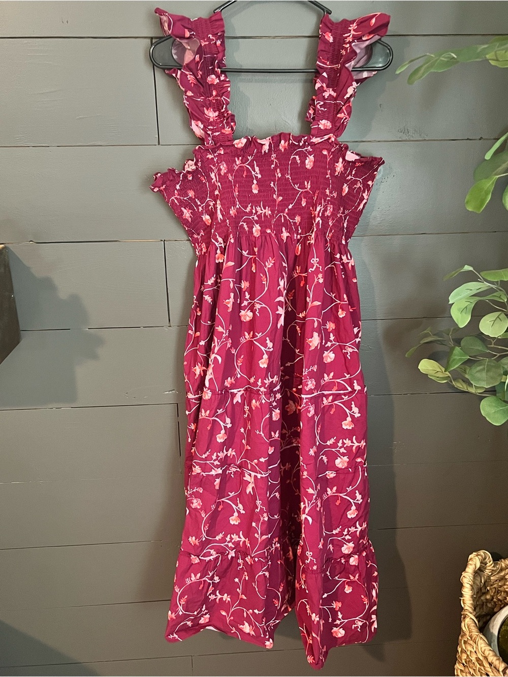 Hill House Nap Dress Floral Ruffled Strap Dress - Burgundy 2XL